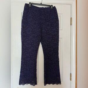 Women’s Free People Wild Laces Navy Blue Pull On Crop Flare Pants L